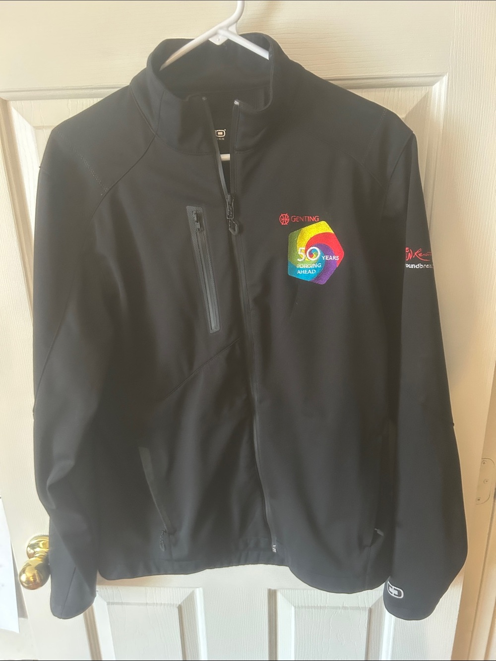 Black Softshell Jacket with 50 Years Rainbow Logo
